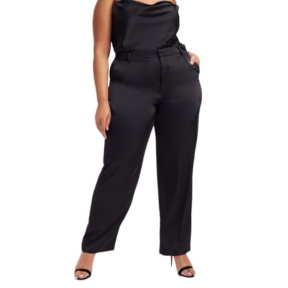 Good American Pants - Good American Satin Pants Trousers Black Size 24 Wide Leg High Rise GWB0099